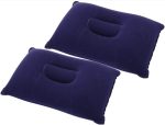 2 Pack Inflatable Pillow Blue Ultralight Pillow Camping Travel Pillow Small Squared Flocked Fabric Air Pillow for Camping and Hiking