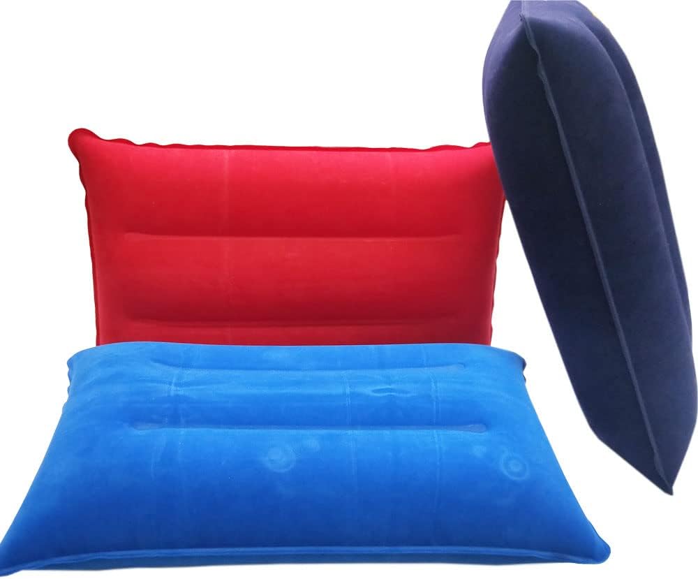 51lnjDJazaL._AC_SL1000_.jpg Inflatable Pillow for Camping Travel Pillow Flocked Fabric Air Pillow for Comfortable, Ergonomic Inflating Pillows for Neck & Lumbar Support While Camp Hiking Backpacking (Purple , Red, Royal Blue) - Image 1