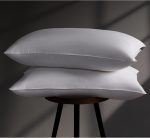 Luxury Goose Feather Down Pillow Standard Size Set of 2 Pack, 100% Cotton Hotel Collection Bed Pillows for Sleeping, Soft Support Fluffy Medium Firm Pillows for Side Back Stomach Sleepers 20" x 26"