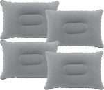 4 Pack Gray Ultralight Inflatable Pillow Small Squared Flocked Fabric Air Pillow for Beach Hiking,Camping,Traveling,Napping,Desk Rest,Neck &Lumbar Support