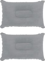 2 Pack Ultralight Inflatable Pillow Small Squared Flocked Fabric Air Pillow for Beach Hiking,Camping,Traveling,Napping,Desk Rest,Neck &Lumbar Support(Gray)