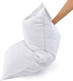 Pack of 2 White Goose Feather and Polyester Bed Pillows King Size- Soft 600 Thread Count 100% Cotton, Medium Firm,Soft Support,White Solid