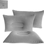 3 Pack Ultralight Inflatable Pillow Small Squared Flocked Fabric Air Pillow for Hiking,Camping,Traveling,Napping,Desk Rest, Beach Pillow Neck Lumbar Support(Gray)