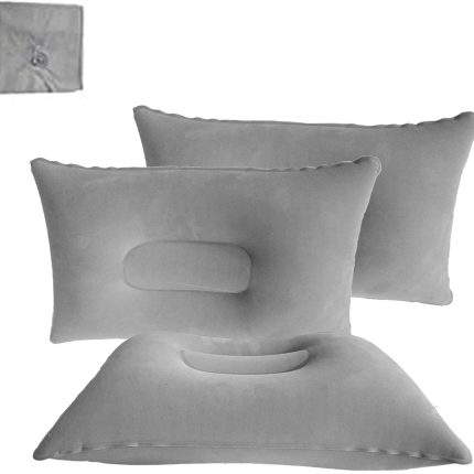 3 Pack Ultralight Inflatable Pillow Small Squared Flocked Fabric Air Pillow for Hiking,Camping,Traveling,Napping,Desk Rest, Beach Pillow Neck Lumbar Support(Gray)