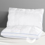 Luxury Hotel Goose Feather Pillow, 100% Cotton, Soft Support Pillow, Suitable for Sleepers on The Back, Sides, and Stomach, Set of 2 Queen Size Bed Pillows (16" x 28")