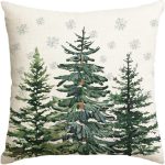 Christmas Trees Snowflake Throw Pillow Cover, 20 x 20 Inch Winter Holiday Cushion Case Decoration for Sofa Couch