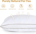 Natural  Down Feather Pillows Medium Firm Pillow with 100% Cotton Cover, Thick Gussted Bed Hotel Collection Pillows for Back,Stomach,Side Sleeping, Standard Size Set of 2 - Image 2