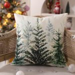 Christmas Pillow Covers 18x18 inch Set of 2 Watercolor Blue Green Christmas Tree Rustic Style Nature Forest Print Decorative Throw Pillows Winter Xmas Decor TH-32B18 - Image 2
