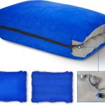 Inflatable Camping Pillow with Memory Foam and Washable Cover Camping Gear and Travel Pillow for Airplanes, Camping (Blue M)