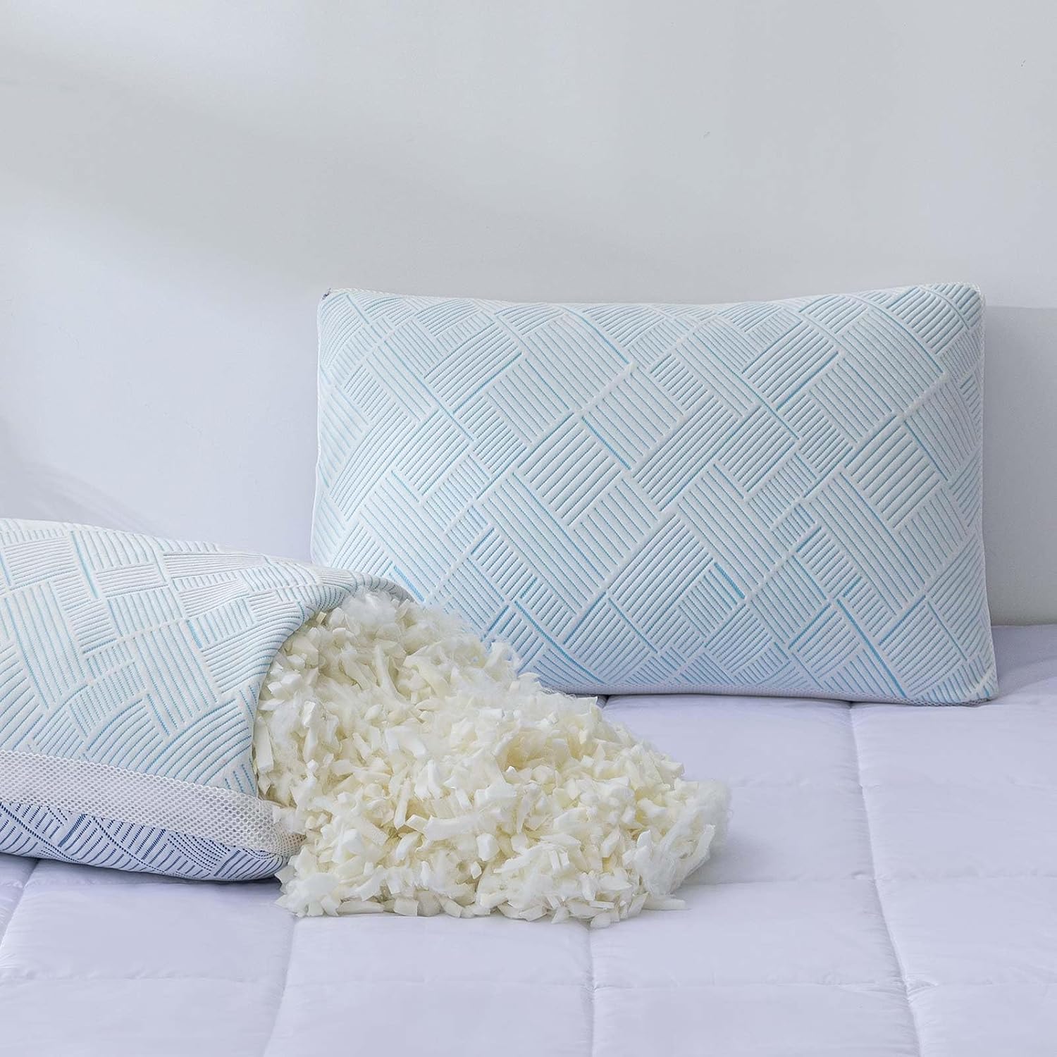 71Zai91U37L._AC_SL1500_.jpg Shredded Memory Foam Cooling Soft Bamboo Viscose Pillows Queen Size Set of 2, Adjustable Hypoallergenic Hotel Quality Pillows for Side, Back or Stomach Sleeper, Certified - Image 1