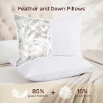 White  Feathers Down Pillows, Hotel Bed Pillows Standard/Queen Size Set of 2, Soft Pillows for Sleeping with 100% Cotton Cover - Image 2