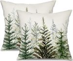 Christmas Pillow Covers 18x18 inch Set of 2 Watercolor Blue Green Christmas Tree Rustic Style Nature Forest Print Decorative Throw Pillows Winter Xmas Decor TH-32B18