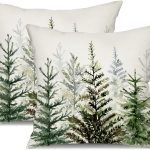 Christmas Pillow Covers 18x18 inch Set of 2 Watercolor Blue Green Christmas Tree Rustic Style Nature Forest Print Decorative Throw Pillows Winter Xmas Decor TH-32B18