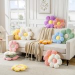 Flower Pillow, Daisy Flower Shaped Pillow Cushion six Petal 15.75" Floor Pillows White Home Decorative Pillows for Bed, Sofa, Couch - Image 2