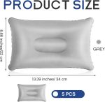 5 Pieces Inflatable Travel Pillow Portable Compact Air Pillow Flocked Fabric Backpacking for Camping Hiking Home Office Sleeping Neck Head Lumbar Support(13.39 x 8.66 Inches,Gray) - Image 2