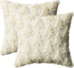 Christmas Tree Beige Throw Pillow Covers Set of 2, 18 x 18 Inch Soft Plush Faux Fur Jacquard Festivals Winter Cushion Case Decoration for Sofa Couch
