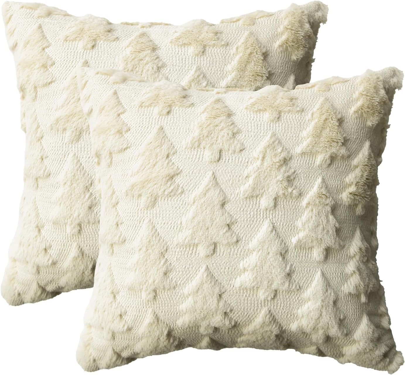 71uNzZIT7LL._AC_SL1500_.jpg Christmas Tree Beige Throw Pillow Covers Set of 2, 18 x 18 Inch Soft Plush Faux Fur Jacquard Festivals Winter Cushion Case Decoration for Sofa Couch - Image 1