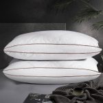 Natural  Down Feather Pillows Medium Firm Pillow with 100% Cotton Cover, Thick Gussted Bed Hotel Collection Pillows for Back,Stomach,Side Sleeping, Standard Size Set of 2