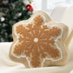 Merry Christmas Snowflake Shaped Throw Pillow, Velvet Xmas Embroidered Snowflake Pillow Decorative Christmas Cushion Pillow for Couch Living Room Bed, Beige, 16 x 16 inches