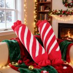 Christmas Candy Pillows Set of 2, Christmas Decoration Winter Throw Pillows Soft Fleece Sherpa Cute Long Candy Lollipop Peppermint Cushion for Sofa Bedroom Xmas Decor (27x7 inch, Red)
