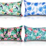 4 Pcs Inflatable Beach Pillow Portable Travel Camping Pillows Blow up Pillow with Tropical Leaves Pillow Covers for Hawaii Summer Pool Travel Vacations