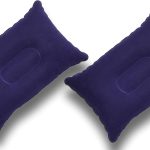 Super-Comfy 2 Pack Small Inflatable Travel Pillow Lumbar Support Flocked Velvet-Touch Navy Blue