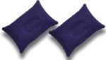 Super-Comfy 2 Pack Small Inflatable Travel Pillow Lumbar Support Flocked Velvet-Touch Navy Blue