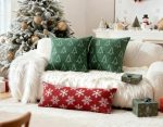 Soft Chenille Christmas Pillow Covers 18x18 Set of 2, Reversible Snowflake & Tree Pattern, Thick & Cozy Farmhouse Holiday Cushion Cases with Hidden Zipper for Sofa Couch Bed(Green,18x18) - Image 2