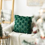 Christmas Tree Star Green Throw Pillow Cover Set of 2, 18 x 18 Inch Soft Plush Faux Fur Jacquard Festivals Winter Cushion Case Decoration for Sofa Couch - Image 2