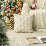 Christmas Tree Beige Throw Pillow Covers Set of 2, 18 x 18 Inch Soft Plush Faux Fur Jacquard Festivals Winter Cushion Case Decoration for Sofa Couch - Image 2