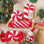 Christmas Candy Pillows Set of 2, Christmas Decoration Winter Throw Pillows Soft Fleece Sherpa Cute Long Candy Lollipop Peppermint Cushion for Sofa Bedroom Xmas Decor (27x7 inch, Red) - Image 2