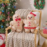 Christmas Gingerbread Man Pillows Set of 2, Christmas Decoration Winter Throw Pillows Soft Fleece Sherpa Cute 3D Shaped Ginger Bread Man Girl Boy Throw Cushion for Sofa Bedroom Xmas Decor - Image 2